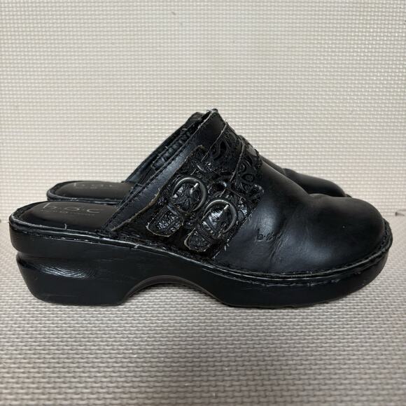Born Women’s Black Leather Clogs Double Embossed Strap Size 10 Comfort - Picture 2 of 14